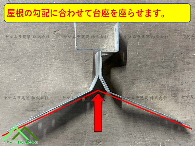 屋根勾配に合わせて台座を拡げます