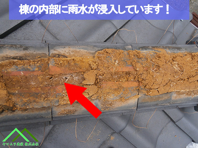 棟の内部に雨水が浸入しています