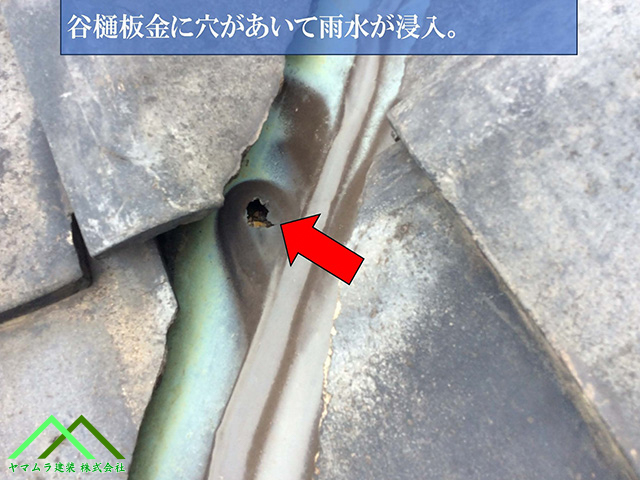 谷鈑金の穴から雨水が浸入します