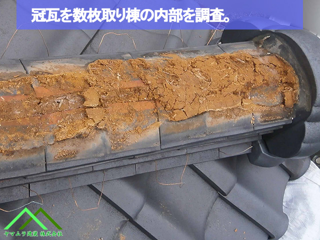 瓦を数枚取り内部を点検