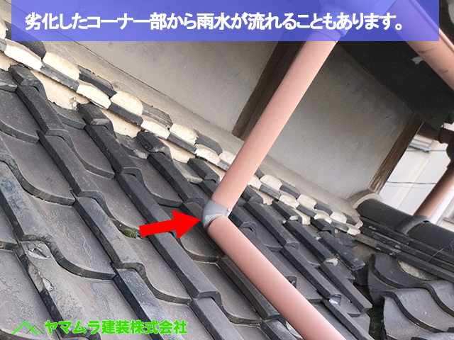 09名古屋市港区　葺き替え　劣化するとコーナー部分から雨水が噴き出す可能性があります。