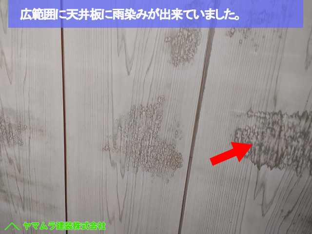 02名古屋市港区 葺き替え 広範囲に天井板に雨染みが出来ていました。