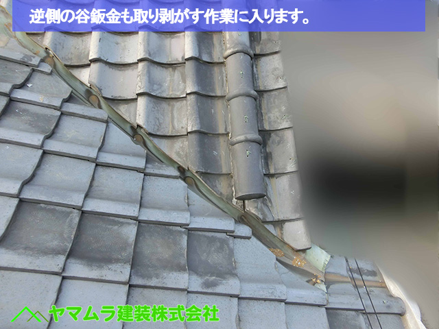 07豊明市 谷鈑金交換 逆側の谷鈑金も取り剥がす作業に入ります。