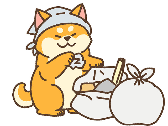 09東海市　漆喰塗り替え　清掃するわんこ。