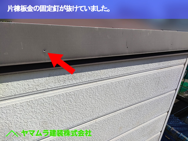 03.豊明市 トタン屋根修理 片棟板金の固定釘が抜けていました。