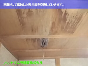 01．豊明市　天井板交換　雨漏りして腐蝕した天井板を交換していきます。