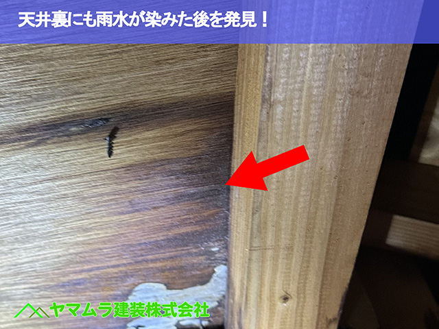 02.名古屋市中区 谷樋交換 天井裏にも雨水が染みた後を発見!