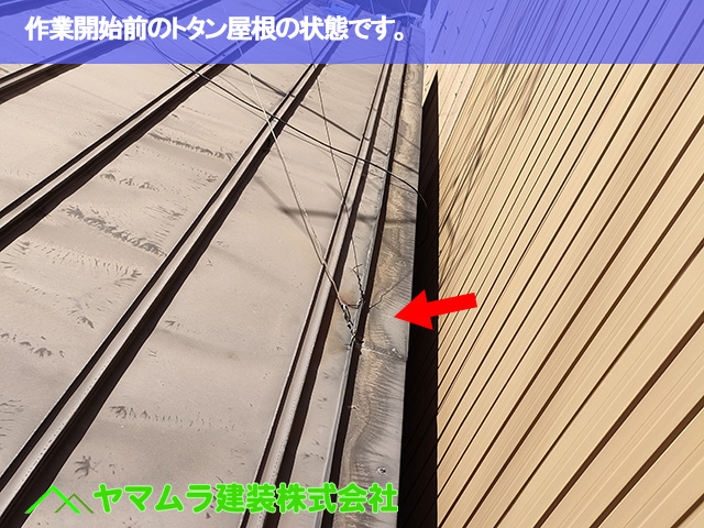 01.豊明市 トタン屋根修理 作業開始前のトタン屋根の状態です。