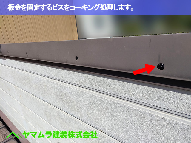 09.豊明市 トタン屋根修理 板金を固定するビスをコーキング処理します。