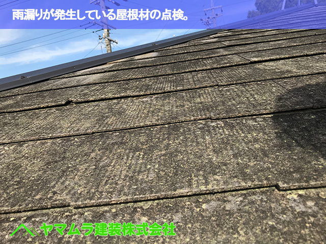 01．豊明市　カバー工法　雨漏りが発生している屋根材の点検。