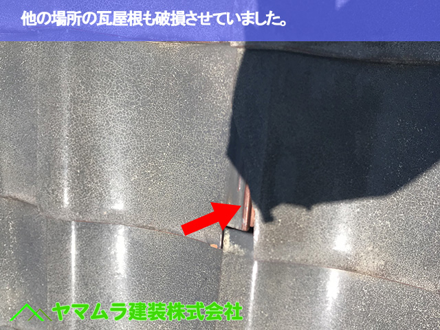 05．豊明市　屋根点検　他の場所の瓦屋根も破損させていました。