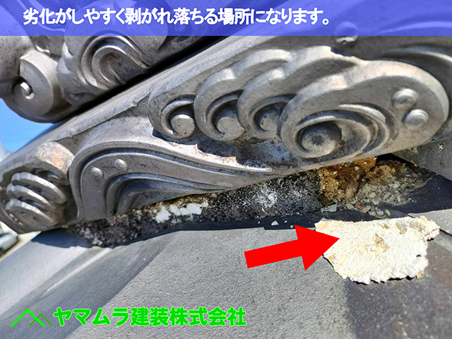 06.知多市 屋根漆喰作業 劣化が早く来る場所になります。