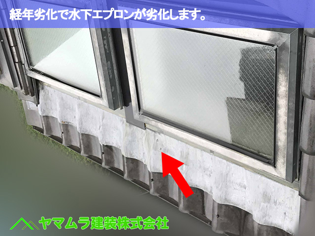 04．東海市　天窓撤去　経年劣化で水下エプロンが劣化します。