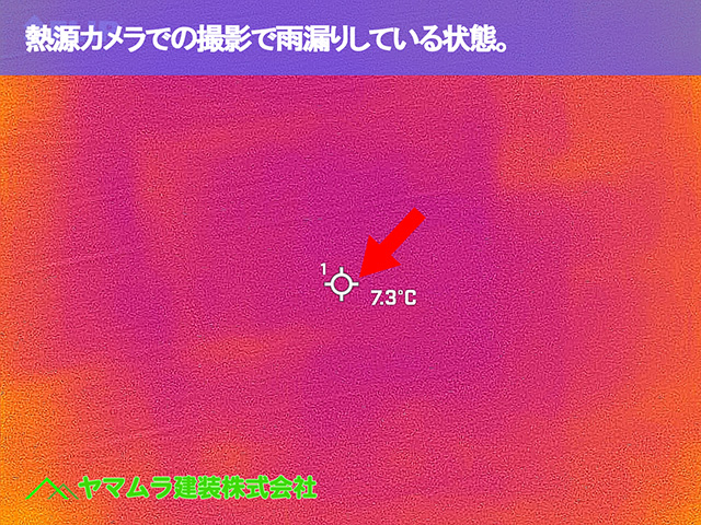 04．東浦町　谷交換　熱源カメラでの撮影で雨漏りしている状態。
