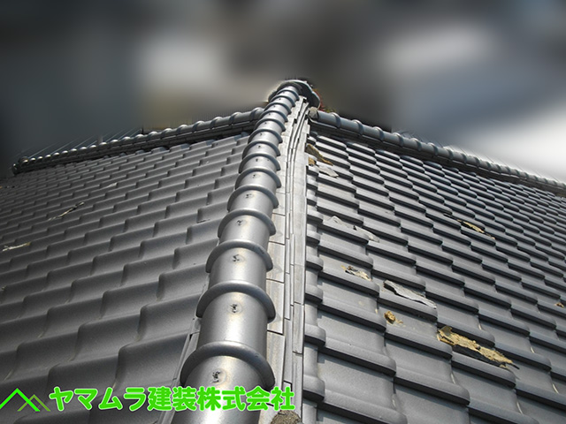 01．東浦町　棟修理　施工開始前の状態。