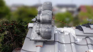 名古屋市中川区【鬼瓦屋根設置】屋根を守る鬼瓦の再利用設置工事!地震でも落ちない長尺ビスと針金を使った職人の結束技術
