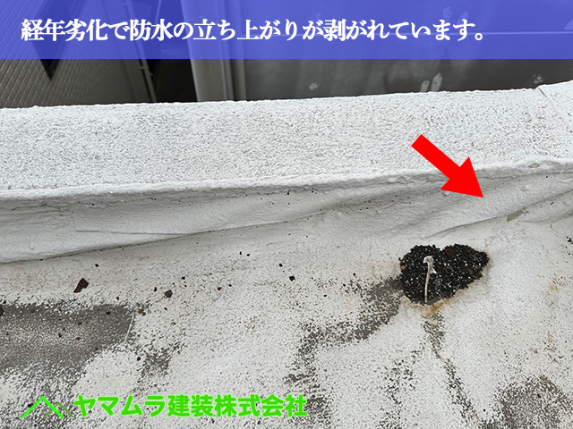 04.名古屋市南区 防水 経年劣化で防水の立ち上がりが剥がれています。