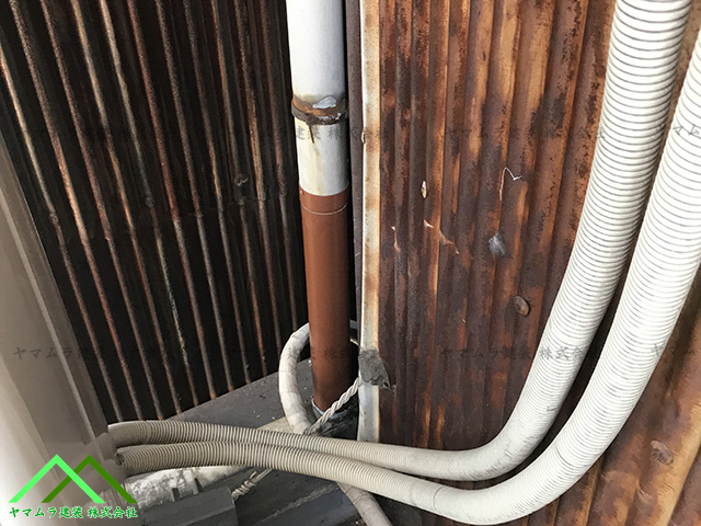 大府市　カバー工法　竪樋を新しい部材で修理