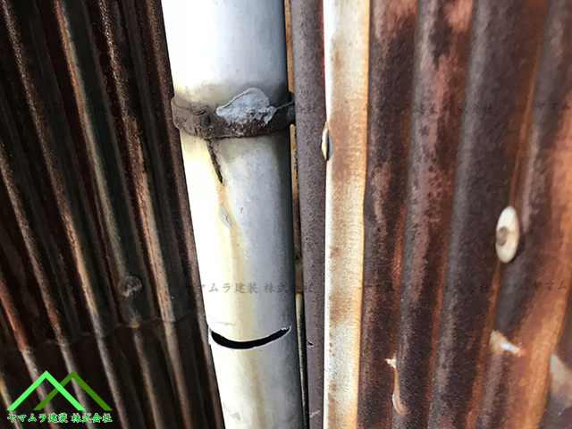 大府市　カバー工法　切断痕がある竪樋